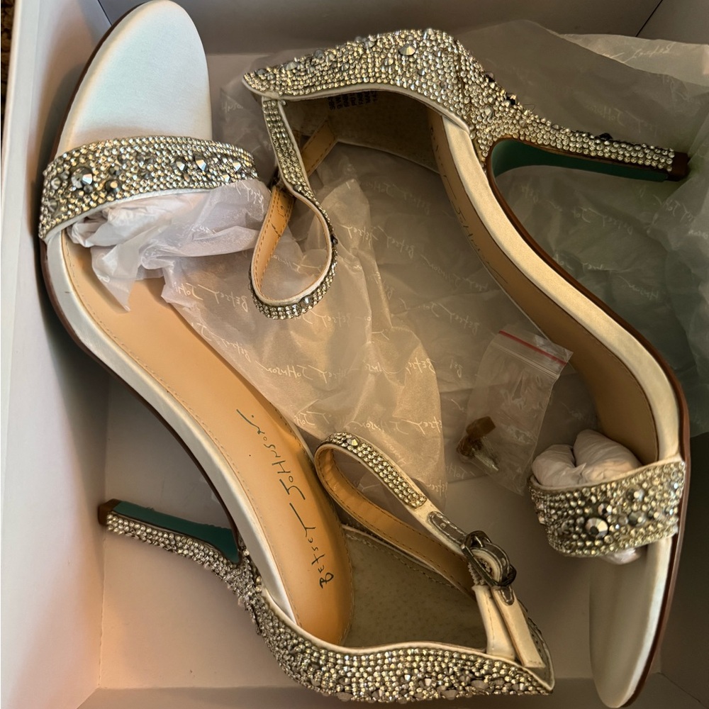 Betsey Johnson Silver and White Stiletto Heels with Rhinestones